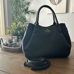 kate spade ♠️ NWT Black Pebbled Leather Satchel with Detachable Strap